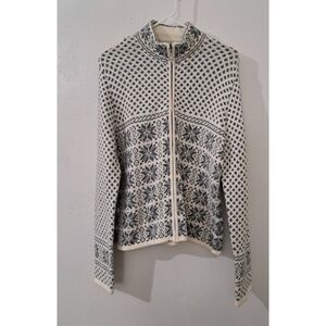 Charter club womens large soft wool full zip fairisle sweater gray snow flakes